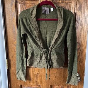 Anthropologie Olive Green Tie-Front Cardigan